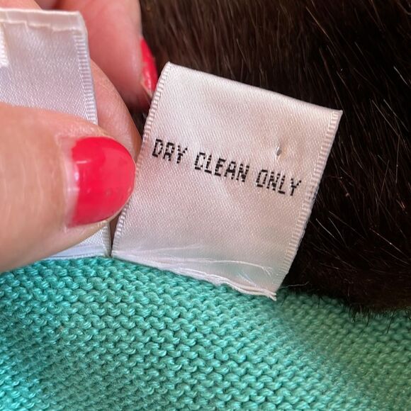 Ivy Jane light green acrylic/cotton/spandex cardigan/brown faux fur collar - Picture 8 of 8